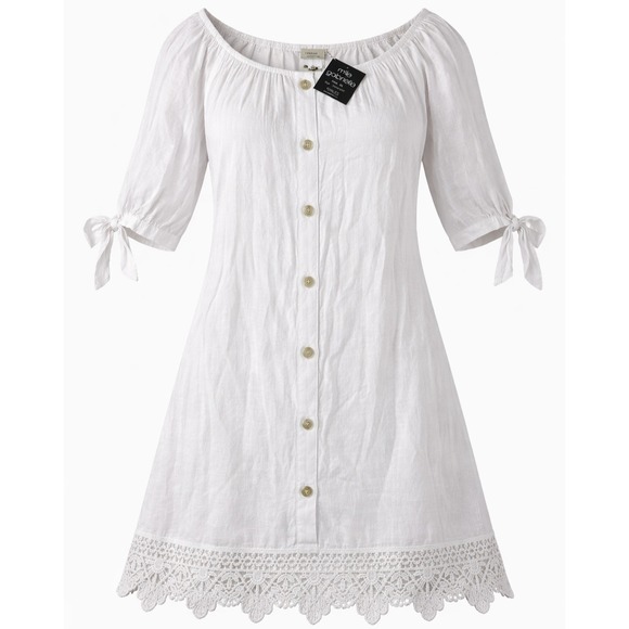 Mlle Gabrielle Dresses & Skirts - Mlle Gabrielle Womens Dress XL White Boho Cottagecore Lace Hem Button Up